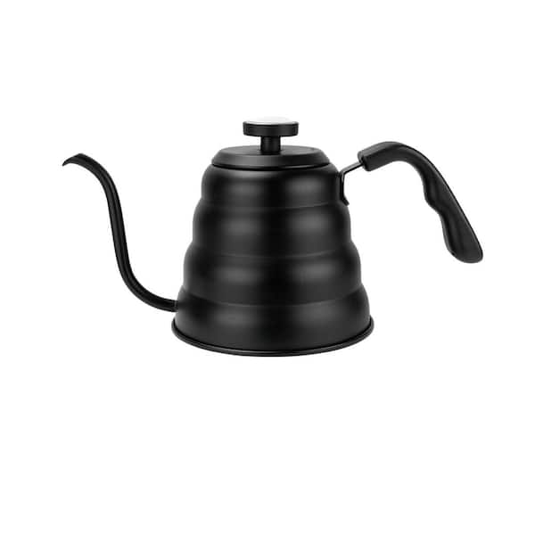 6-Cup Black 40 oz. High Grade Stainless Steel Gooseneck Stovetop Tea Kettle with Thermometer for Manual Drip Coffee