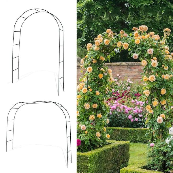 ITOPFOX 94.4 in. Metal Garden Arch ArborsTrellis for Climbing Plants 6 ft. to 8 ft. 2-Way Assemble Wedding Decoration Arch,Black
