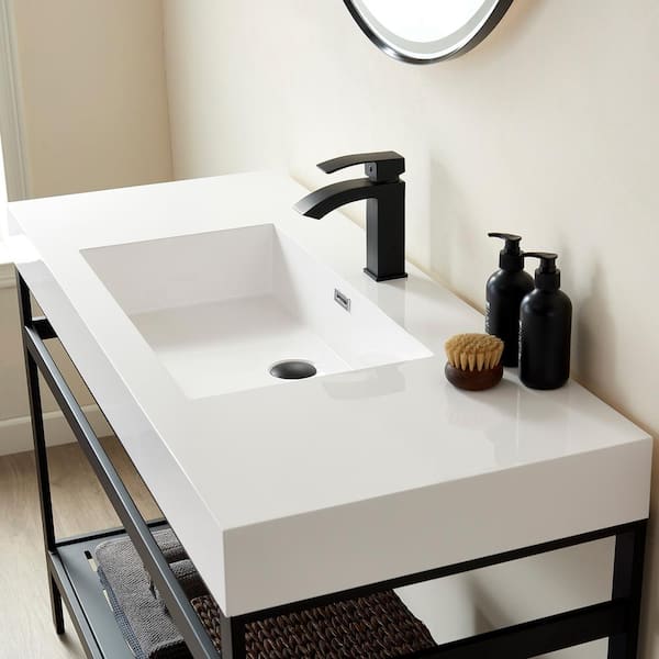ROSWELL Ablitas 48 in. Composite Stone Single Console Bathroom Sink in White