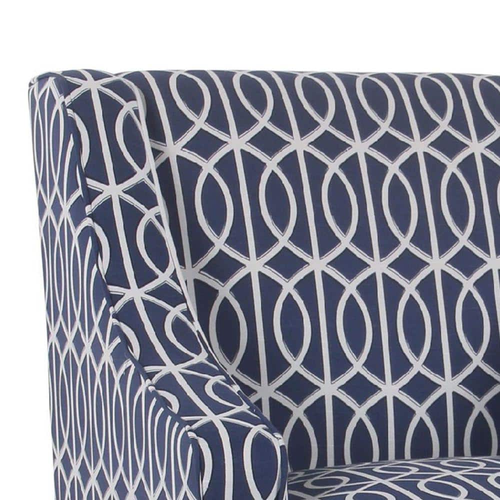 Blue and White Trellis Pattern Wood Accent Chair