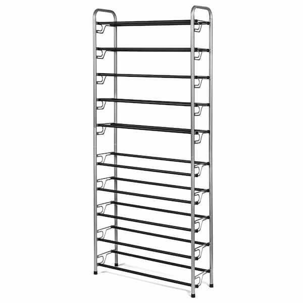 USTECH 63 in. H x 26.56 in. W 25-Pair 10-Tier Gray and Black Metal Shoe Rack