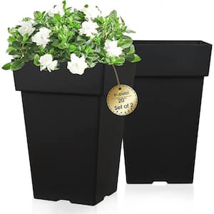 Modern 13.7 in L x 13.7 in. W x 20 in. H 65 qts. Black Indoor/Outdoor Plastic Planter 2 (-Pack)