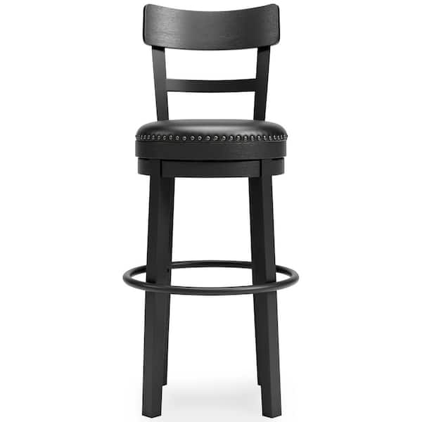 Signature DESIGN BY ASHLEY Valebeck 30 in. Black Low Back Wood Bar Stool Counter Stool Upholstered Stool with Faux Leather Seat