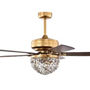 Naja 52 in. 2-Light Indoor Satin Gold Ceiling Fan Chandelier with Light Kit and Remote Control