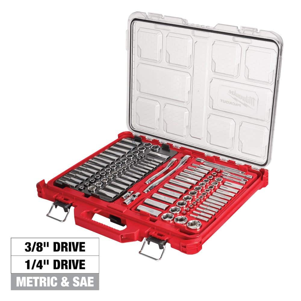 Milwaukee 3/8 in. and 1/4 in. Drive SAE/Metric Ratchet and Socket Mechanics  Tool Set with PACKOUT Case (106-Piece) 48-22-9486 The Home Depot