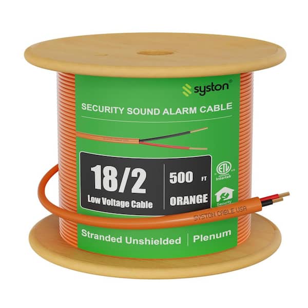 500 ft. 18 / 2 Orange CL3P Stranded Copper Security Alarm Wire Plenum Rated UV Resistance Low Voltage Indoor and Outdoor