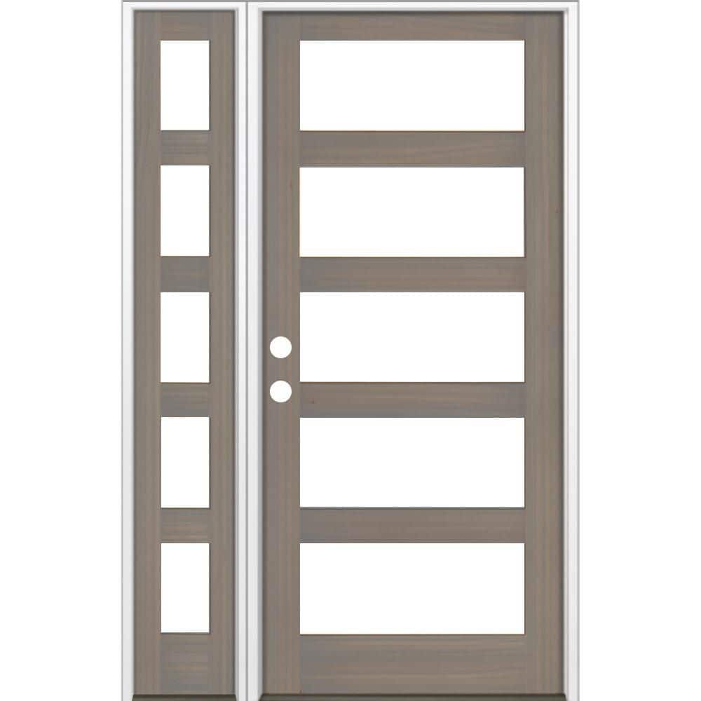 56 in. x 96 in. Modern Hemlock Right-Hand/Inswing 5-Lite Clear Glass Grey Stain Wood Prehung Front Door w/Left Sidelite price history on PriceWatchPro