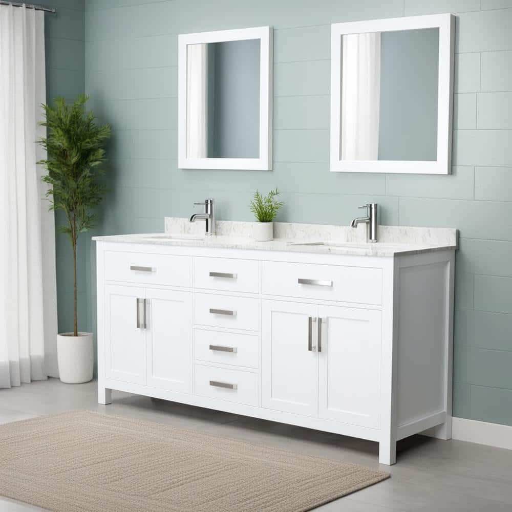 Beckett 72" White Double Bathroom Vanity with Carrara Marble Top
