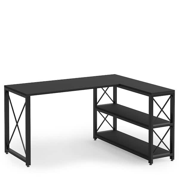 TRIBESIGNS WAY TO ORIGIN Halseey 53.15 in W L-Shaped Black Computer Desk Writing Studying Reading Desk 2-Tier Storage Shelves