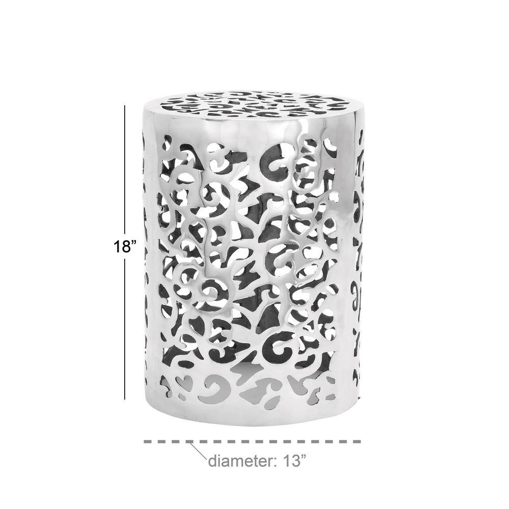 Polished Silver Round Metal Accent Table with Precision Cut Design