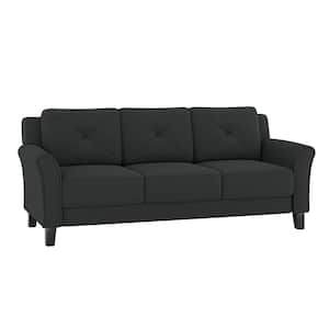 Bruce 79 in. Trasitional Lamb Wool Slipcovered Sofa with Tapered Legs-Black