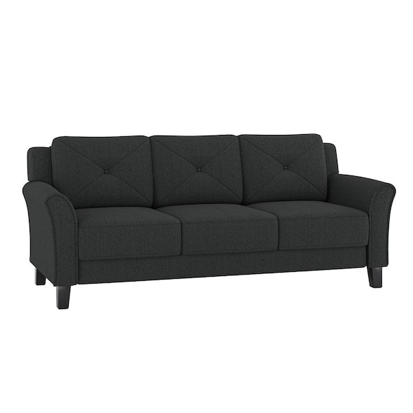 JAYDEN CREATION Bruce 79 in. Trasitional Lamb Wool Slipcovered Sofa with Tapered Legs-Black