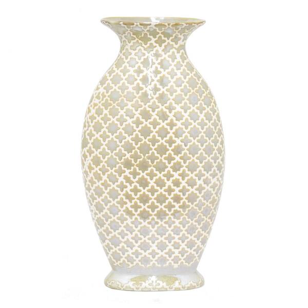 THREE HANDS Ceramic Vase in Gold and White