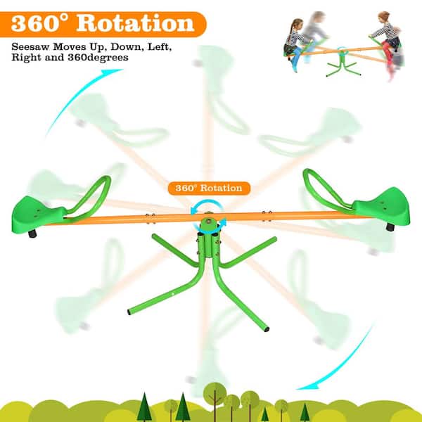72 in. L 360-Degree Rotation Outdoor Kids Spinning Sit and Teeter Totter Playground Equipment Swivel for Backyard
