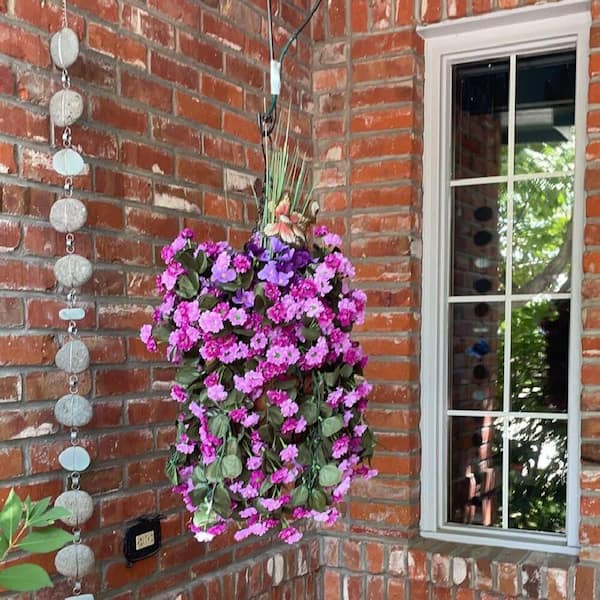 25 in. Purple Outdoor Artificial Hanging Chrysanthemum Flowers