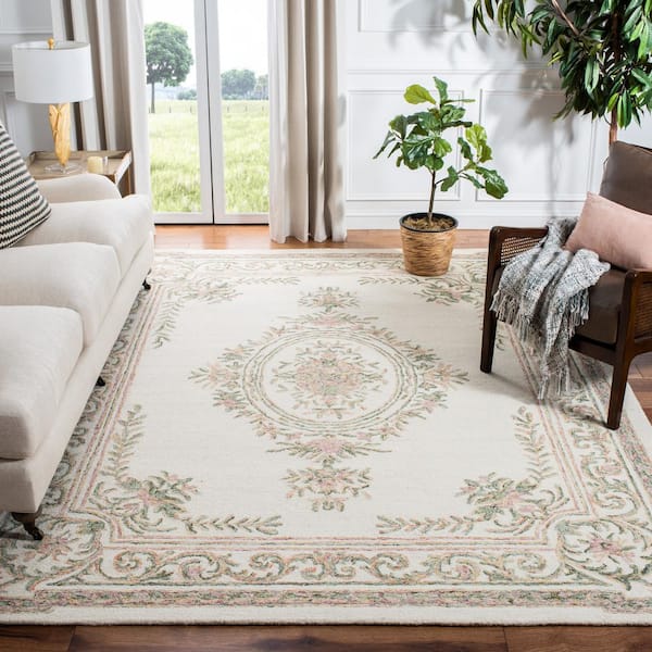 Micro-Loop Ivory/Fuchsia 8 ft. x 10 ft. Border Area Rug