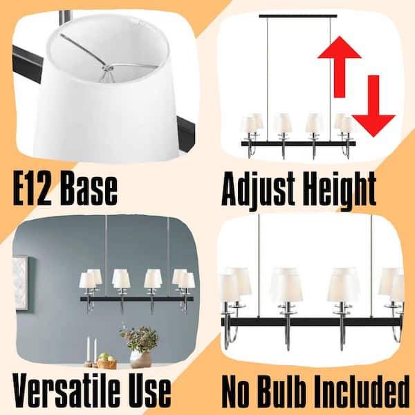 Modern 8-Light Black with Drum Fabric Shades Traditional Rectangular Chandelier for Dining Room