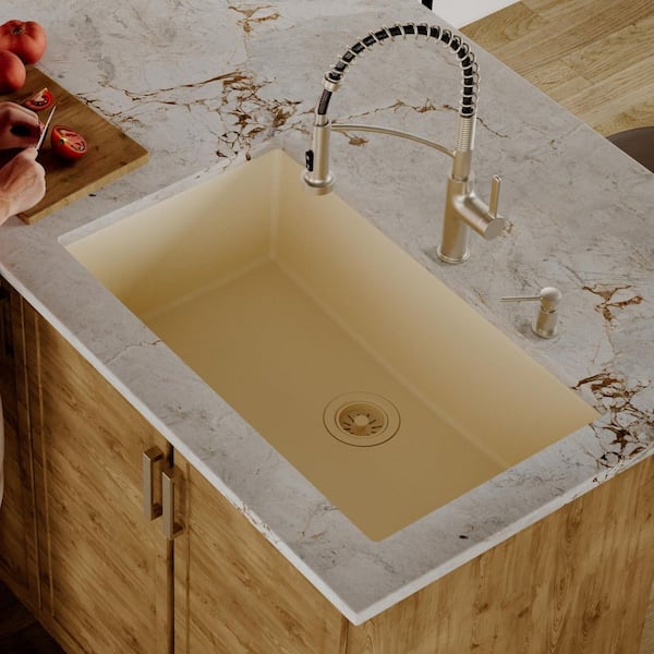 Karran QU- 812 Quartz 32.5 in. Large Single Bowl Undermount Kitchen Sink in Bisque