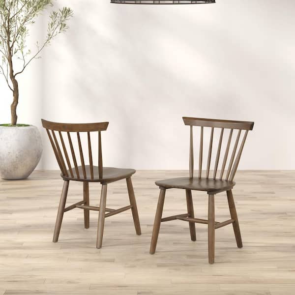 Everoa Walnut Wood Windsor Chair (Set of 2)