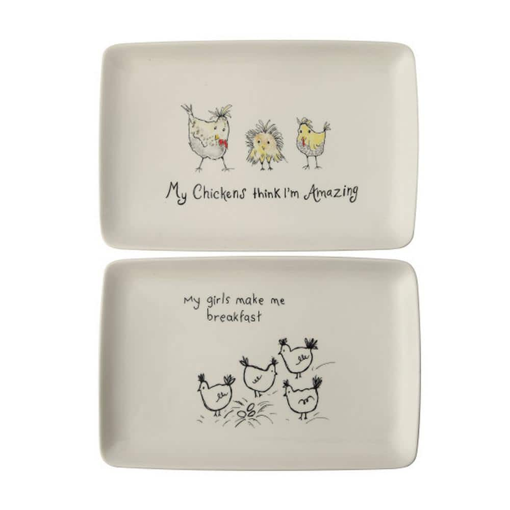 3R studios 12.5 in. White Stoneware Rectangle Platter (Set of 2)