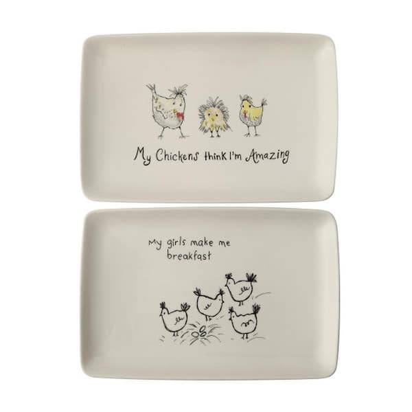 Storied Home 12.5 in. White Stoneware Rectangle Platter (Set of 2)