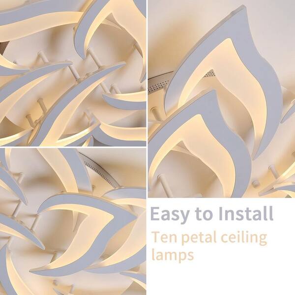 Genoci 33.5 in. 72-Watt Modern Flower White Dimmable Integrated