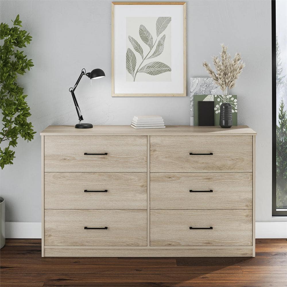 Pearce 6-Drawer 54 in. Wide Dresser, Light Oak