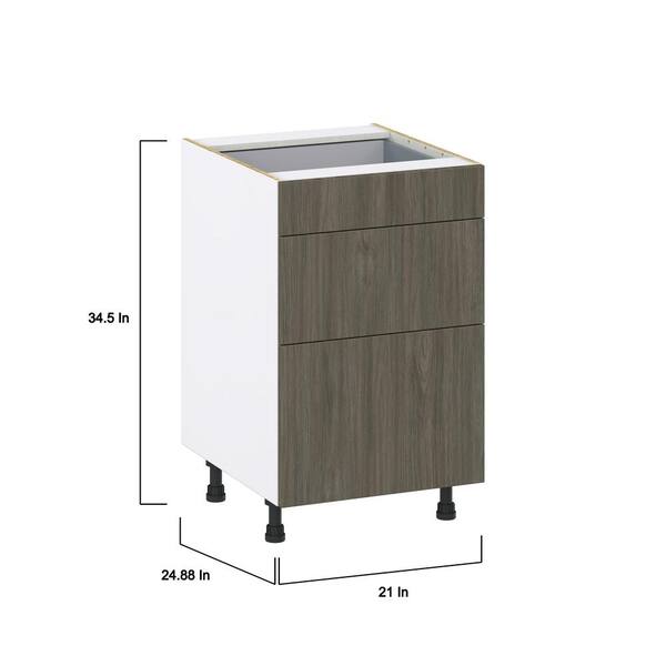 J COLLECTION Medora Textured 27 in. W x 34.5 in. H x 24 in. D in Slab Walnut Shaker Assembled Base Kitchen Cabinet with 3 Drawers