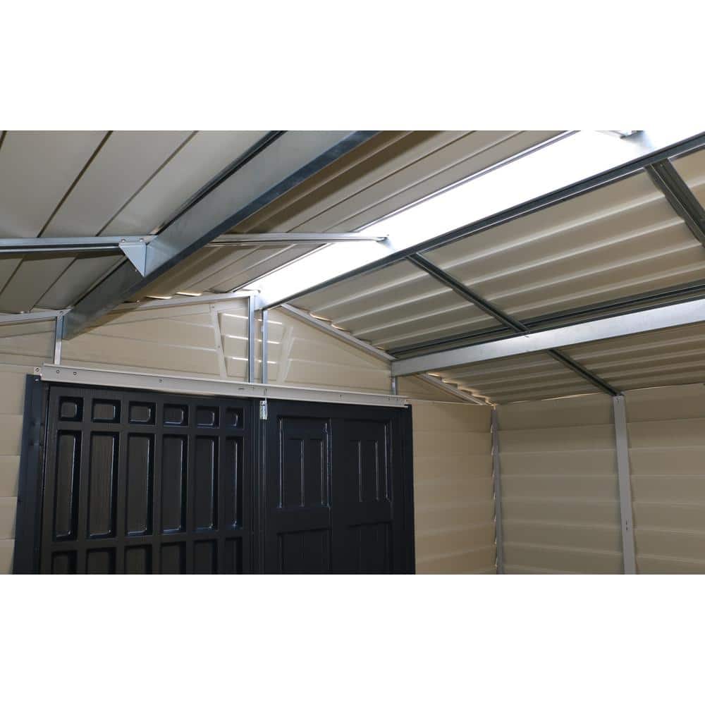 Gray 8' x 10' Vinyl Storage Shed with Shelving and Windows