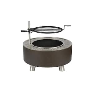 34 in. x 16 in. Round Steel Wood 2-in-1 Burning Fire Pit and Grill with 360° Tabletop Griddle in Matterhorn Gray