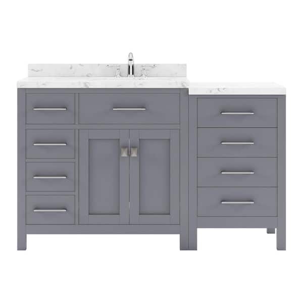 Virtu USA Caroline Parkway 57 in. W x 22 in. D x 35 in. H Single Sink Bath Vanity in Gray with Quartz Top