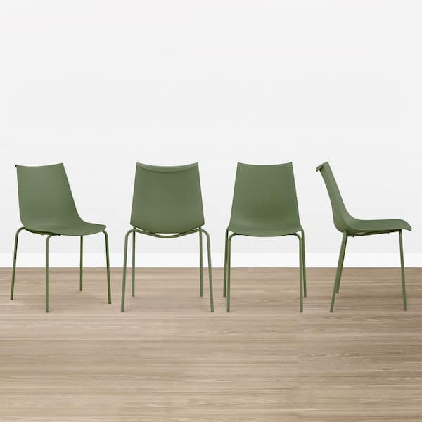 Taro Green Colorful Plastic Stackable Dining Chairs with Metal Legs Modern Side Chair Set of 4