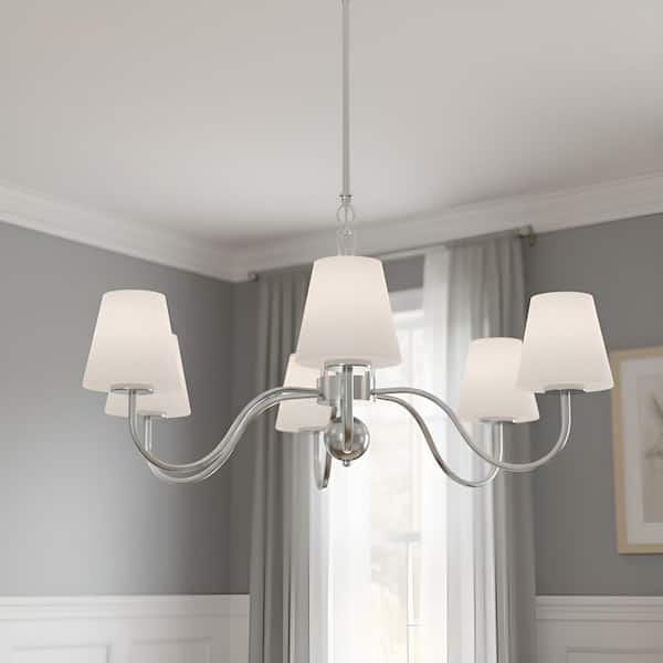 Stone 5-Light Polished Chrome Chandelier with Opal Etched Glass Shade