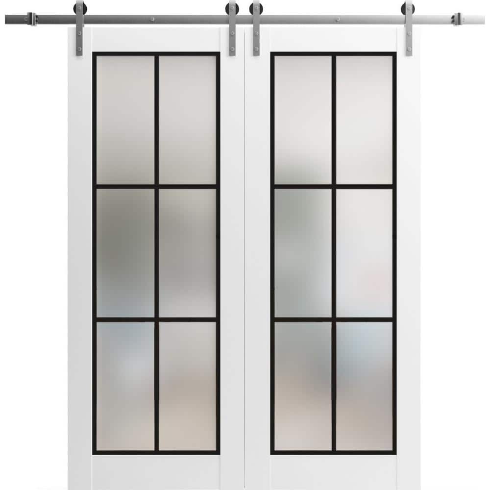 32 in. x 80 in. 2 Panel Frosted Glass White Solid Wood Sliding Barn Door with Hardware Kit price history on PriceWatchPro