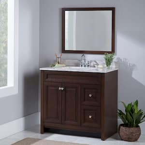 Brinkhill 37 in. W x 39 in. H x 22 in. D Bathroom Vanity in Cognac with Stone Effects Vanity Top in Winter Mist