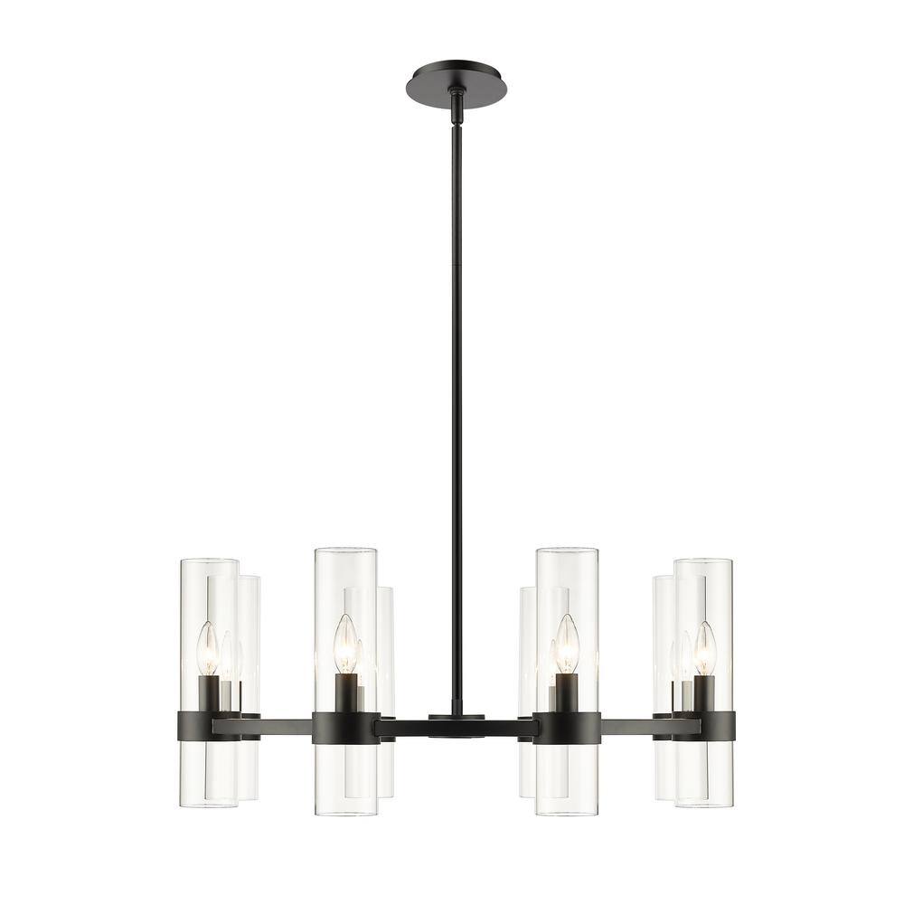 Matte Black Iron and Glass 32" Round Chandelier