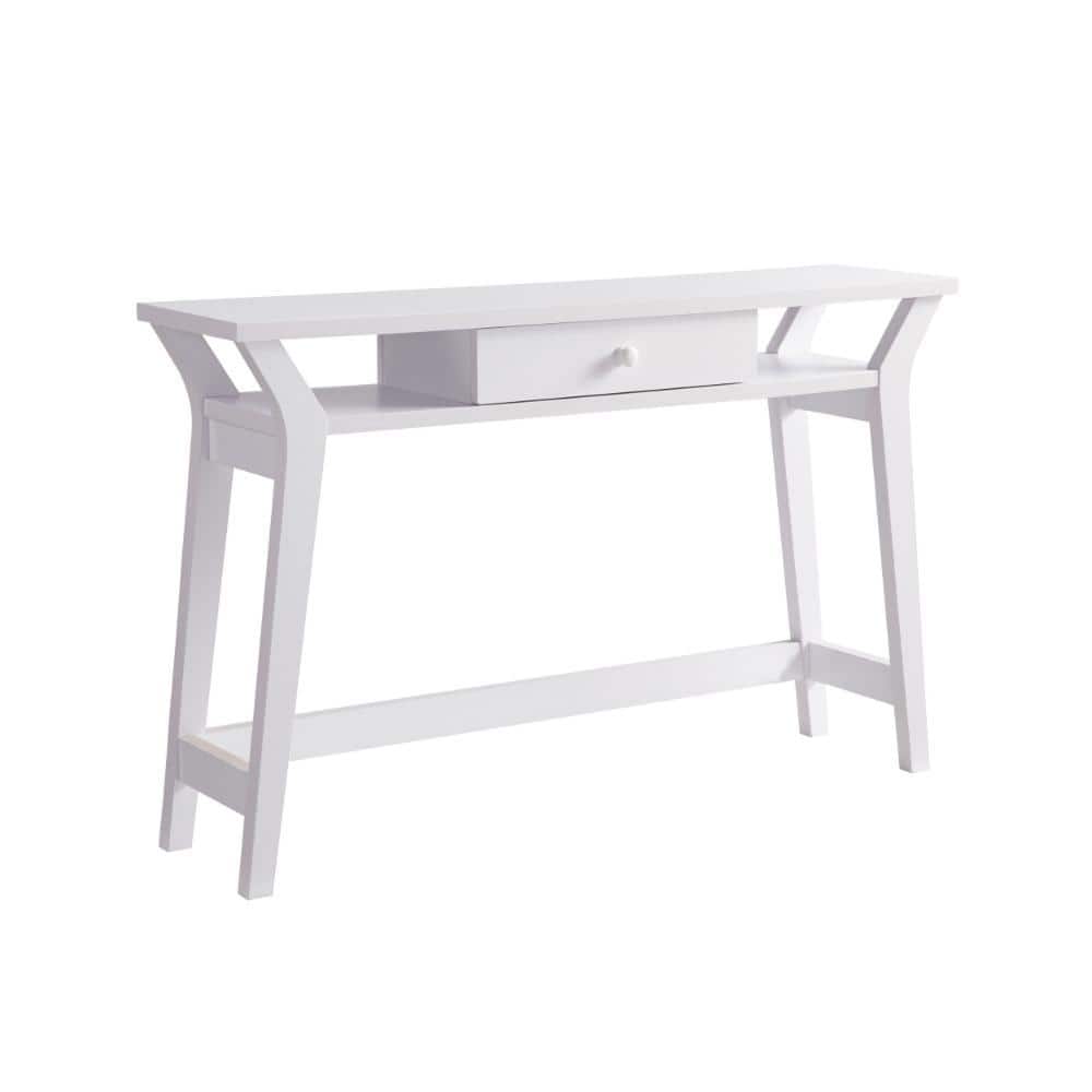 11.5 in. White Rectangle Wooden Console Table with Drawer and Mini Shelves