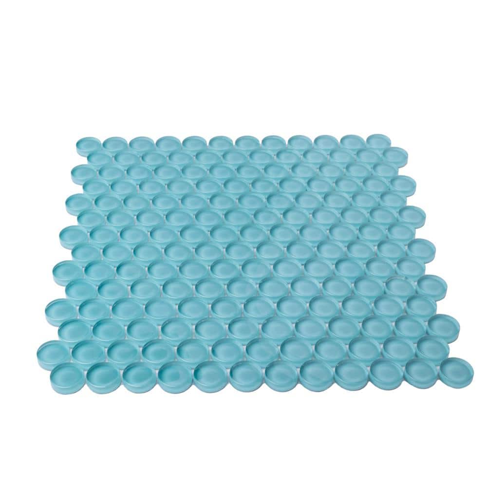 Sky Blue Penny Round Polished Glass Mosaic Tile 12'' x 12''