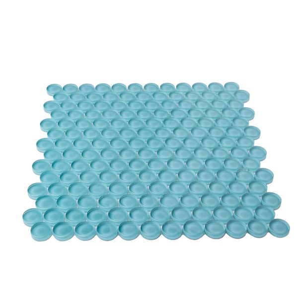 Aqua Aruba Turquoise Shimmer Penny Round Glass Mosaic Wall Tile (Box of 10 Sqft) for Bathroom and Kitchen Walls Kitchen Backsplashes