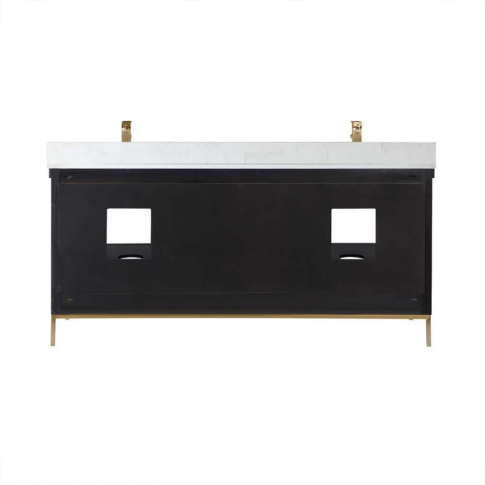 Kesia 72" Black Oak Double Vanity with White Stone Countertop