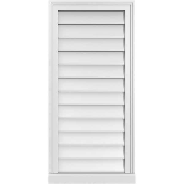 Ekena Millwork 18 in. x 38 in. Vertical Surface Mount PVC Gable Vent: Decorative with Brickmould Sill Frame