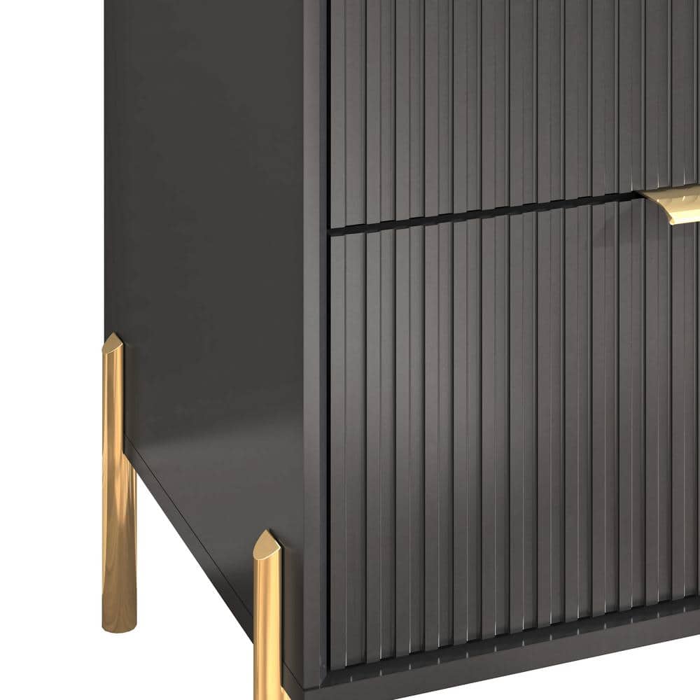 Black Vertical 5-Drawer Dresser Chest with Gold Handles
