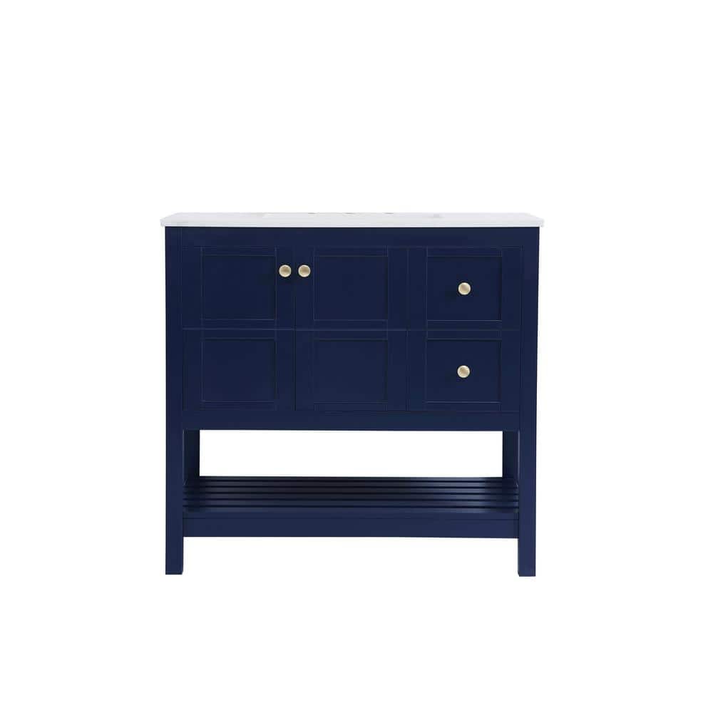 Simply Living 36 in. Single Bathroom Vanity in Blue with Quartz Vanity Top 