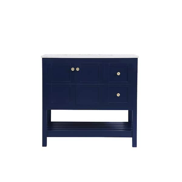 Unbranded Simply Living 36 in. Single Bathroom Vanity in Blue with Quartz Vanity Top in Calacatta White