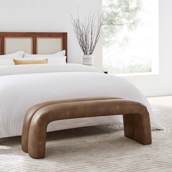 MODWAY Dax 50. 5 in. Faux Leather Upholstered Accent Bedroom Bench in Brown
