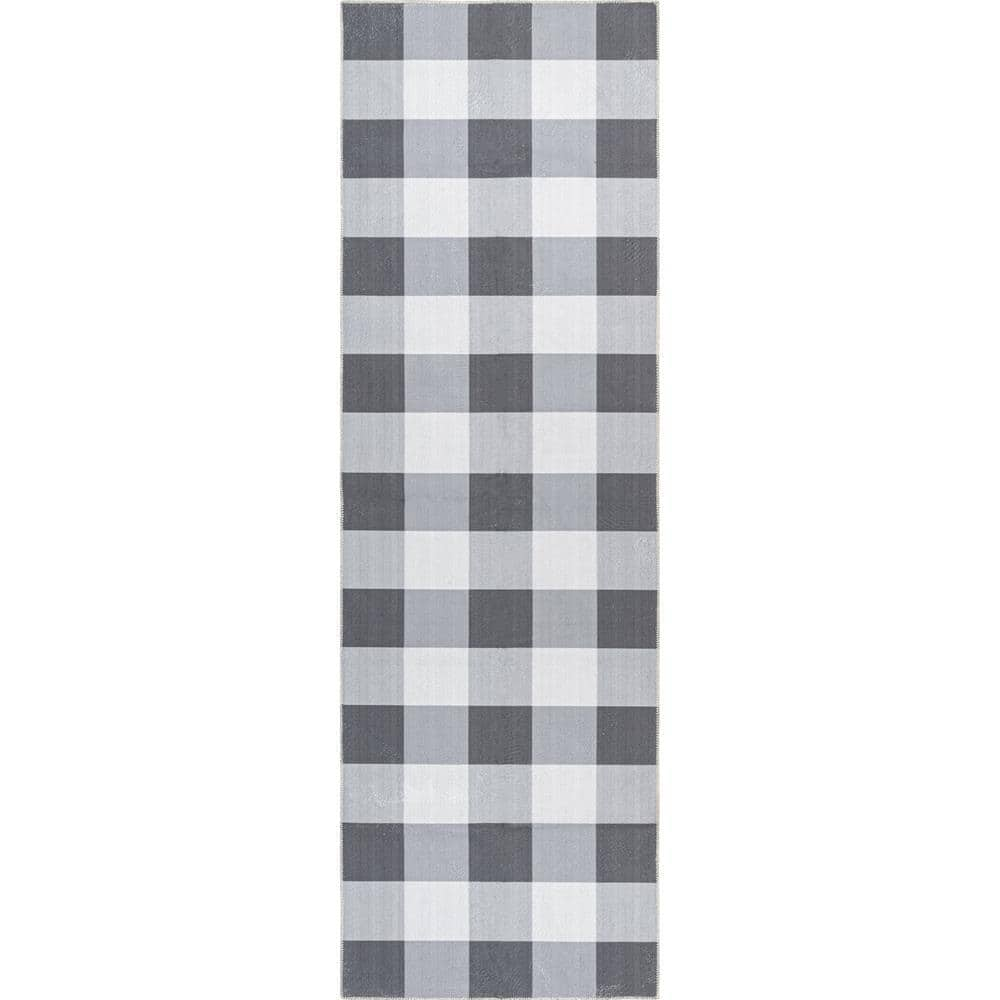 nuLOOM Lucy Grey 3 ft. x 8 ft. Machine Washable Farmhouse Buffalo Plaid ...