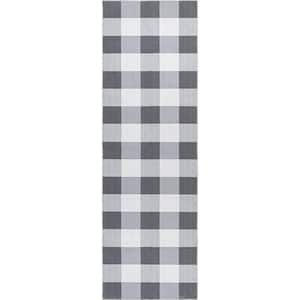 Lucy Grey 3 ft. x 8 ft. Machine Washable Farmhouse Buffalo Plaid Indoor Runner Rug