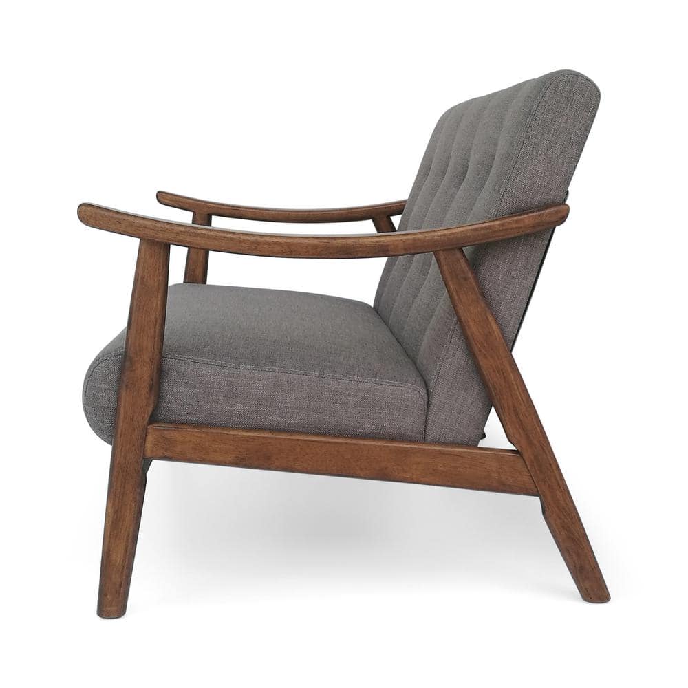 Dark Gray Tufted Fabric Settee with Wood Frame