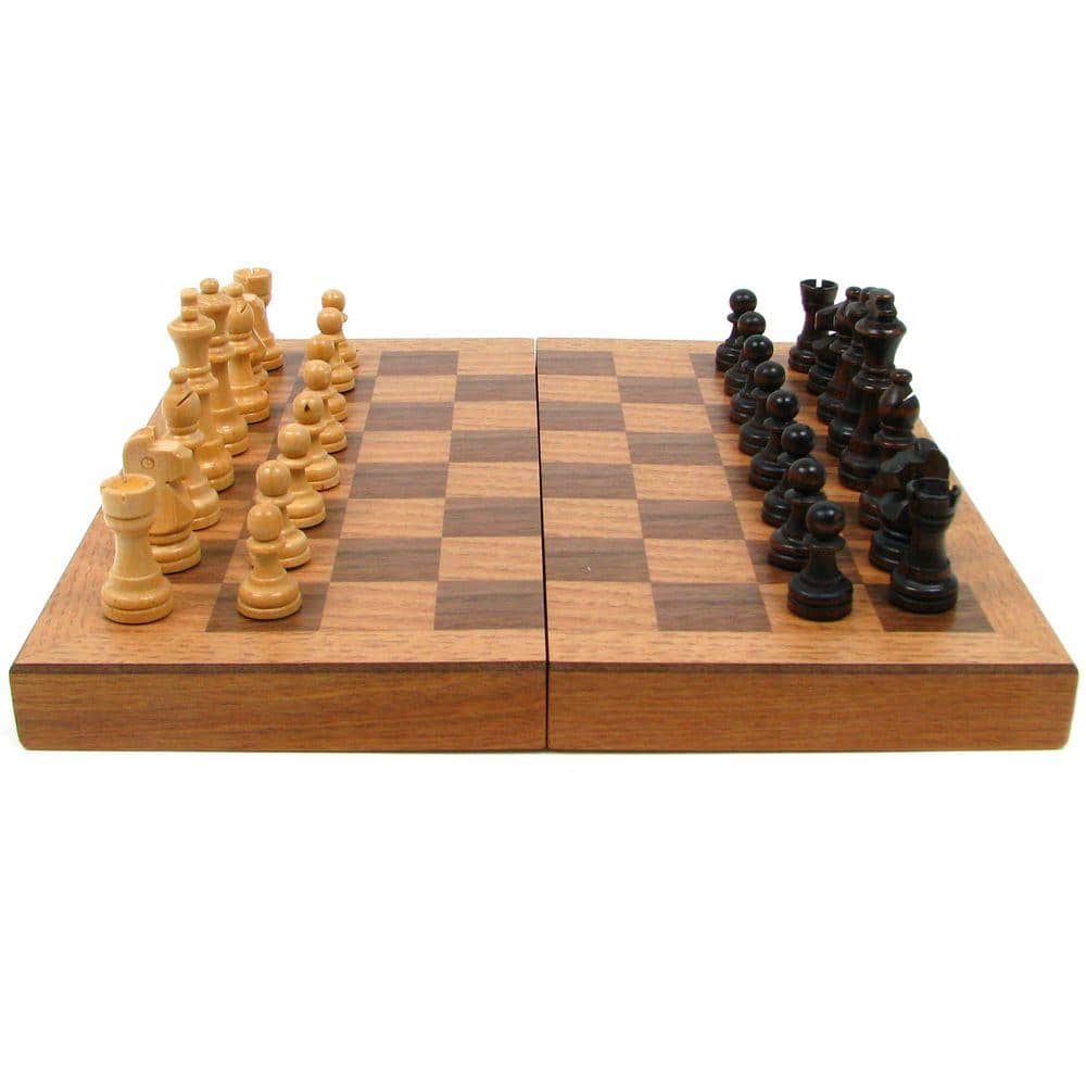 Compact Folding Solid Wood Chess Set with Staunton Pieces