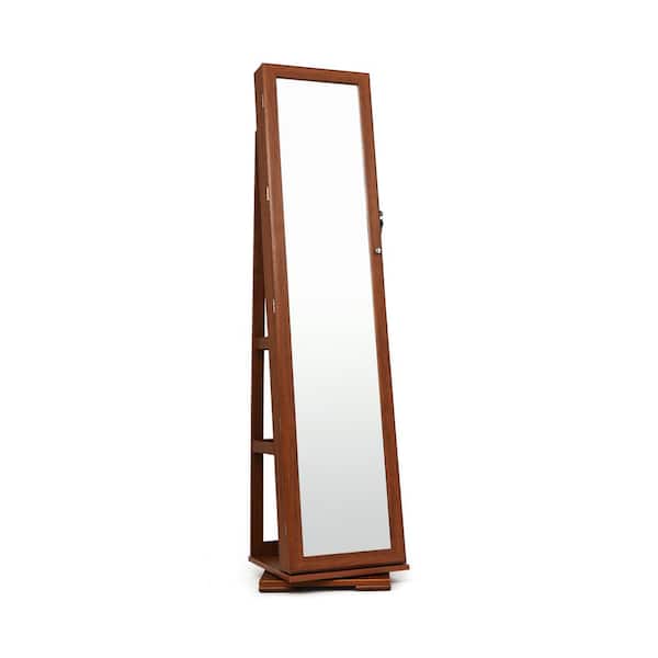 Brown Rotatable Jewelry Cabinet 2-in-1 Lockable Mirrored Organizer